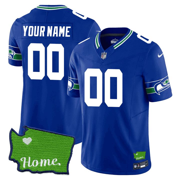 Men Seattle Seahawks Blue 2024 Nike Washington Home Patch Custom NFL Jersey
